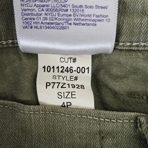 NYDJ Dayla Wide Cuff Capri Jeans Olive Green Embroidered Denim Petite 4P - Picture 9 of 9